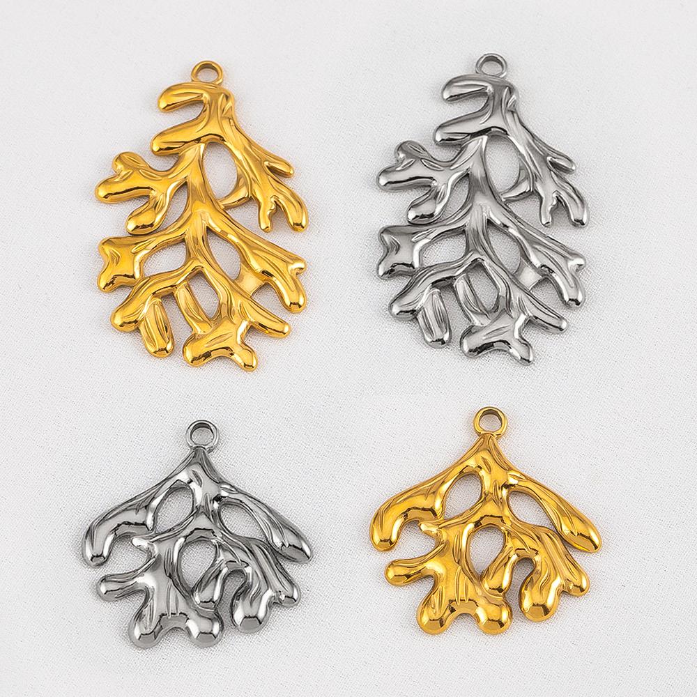 5pcs No Fade Tree Branches Leaf Charm Stainless Steel Gold Color Pendants For Jewelry Making Earring Keychain Supplies DIY Craft