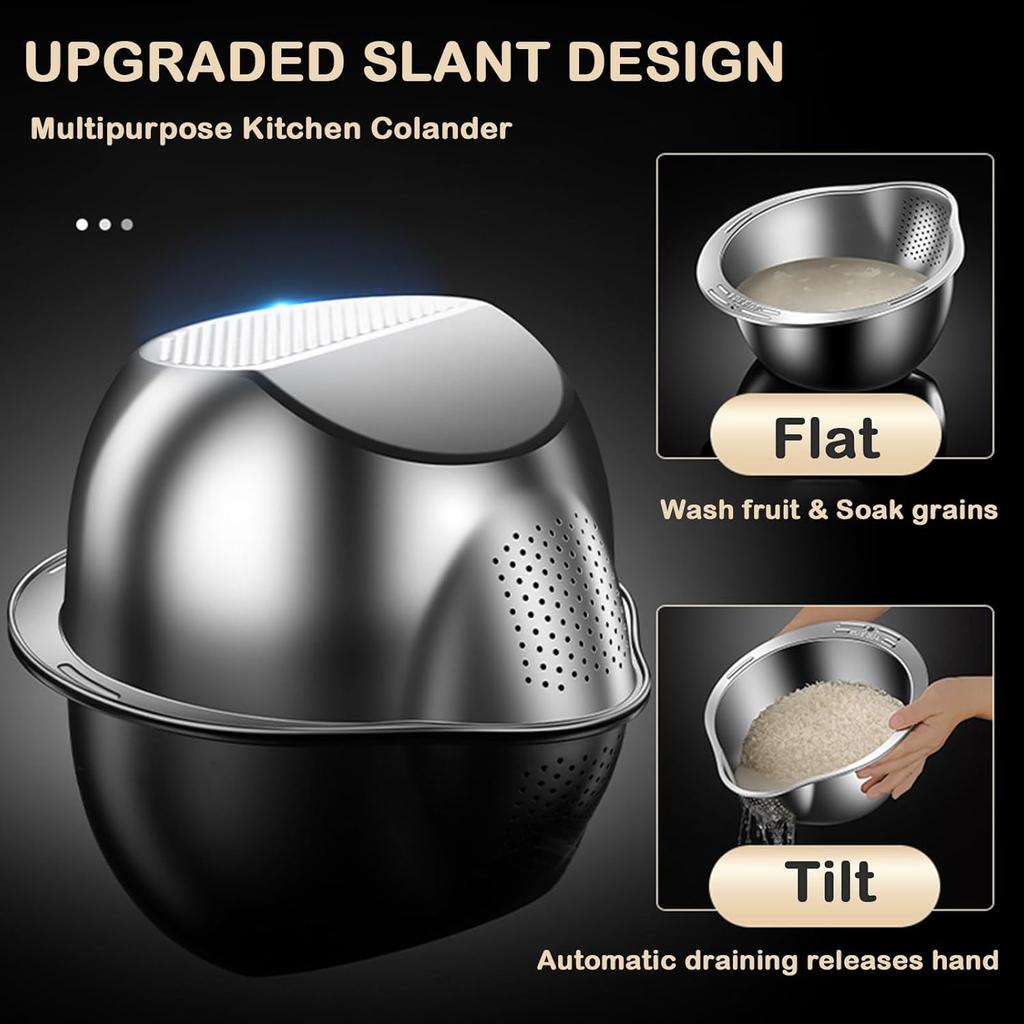 Rice Washer Strainer Bowl Stainless Steel 304 Rice Washing Bowl Rice Sieve Colander Fruit And Vegetable Strainer Kitchen Tools