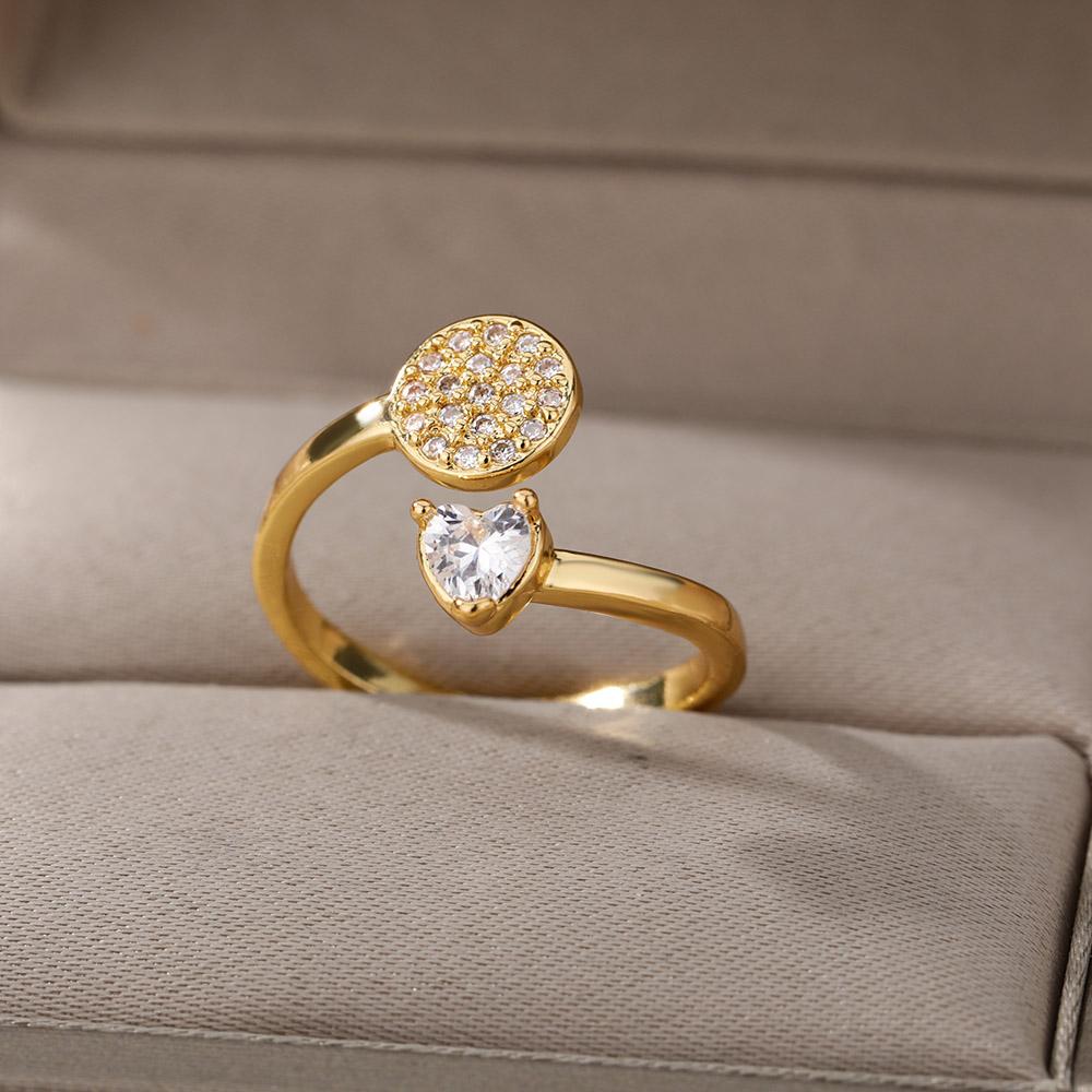 Smooth Double Heart Rings For Women Stainless Steel Zircon Heart Love Ring Adjustable Finger Ring Christmas Jewelry Wedding Gift