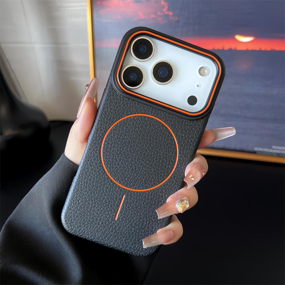 Матовый чехол с контрастным цветом и текстурой личи для iPhone 17 Air 16 15 14 13 12 11 Pro Max Plus с MagSafe, мягкий чехол из ТПУ