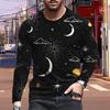 New 3D Moon Print Mens Tshirts Long Sleeve Tees Round Neck Casual Pullover Mens Clothing Plus Size