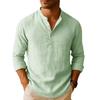 Легкая летняя рубашка-henley из льняной смеси для мужчин - Дышащая повседневная рубашка с длинным рукавом, однотонная, на пуговицах