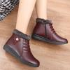 Winter Mom's Warm Velvet Flat Non-Slip Leather Boots for Elderly Women with Comfortable Cotton Shoes