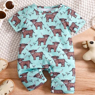 Милый комбинезон с короткими рукавами для новорожденных мальчиков и теленка с принтом