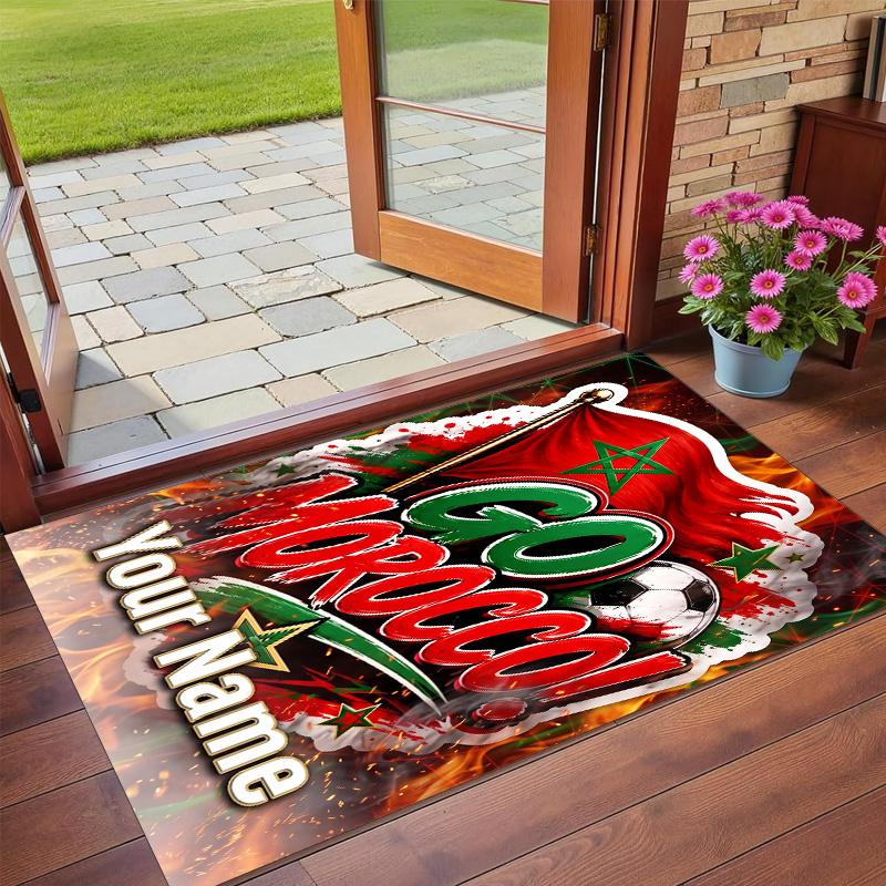 Crystal Velvet Rug Custom Name Text, Soft Non Slip Floor Mat Home DecorMorocco Football