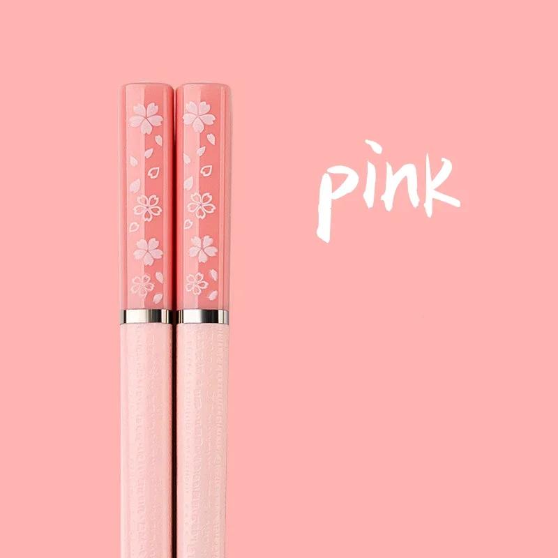 1 Pair of Household Kitchen Chinese Pink Cherry Blossoms Alloy Chopsticks Chopsticks Hot Pot Cooking Utensils Cute Chopsticks
