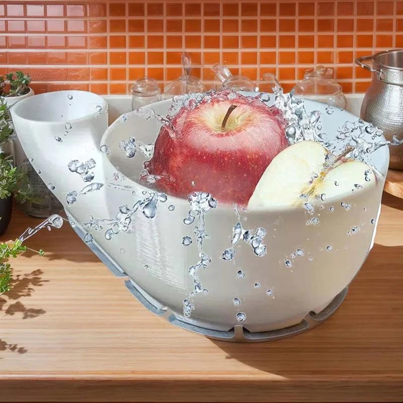 Портативная миска для мытья фруктов и овощей, вращатель для мытья продуктов, 3D-печать, автоматическая машина для очистки кухни, с функцией слива