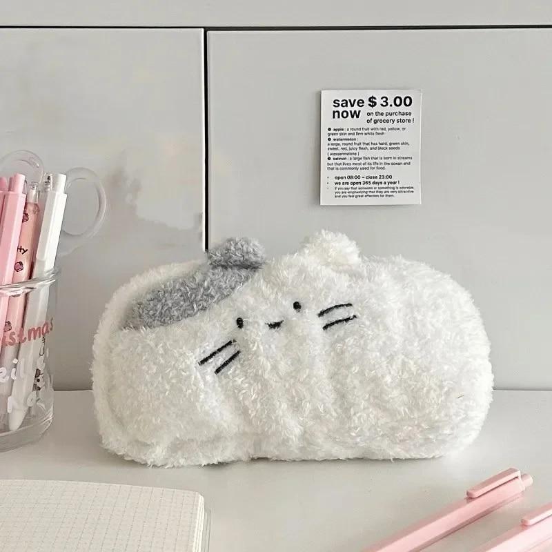 Winter Plush Pencil Case Fashion Kawaii Cartoon Animal Pencil Bag High Capacity Stationery Storage Bag Cute Scrapbook Organizer
