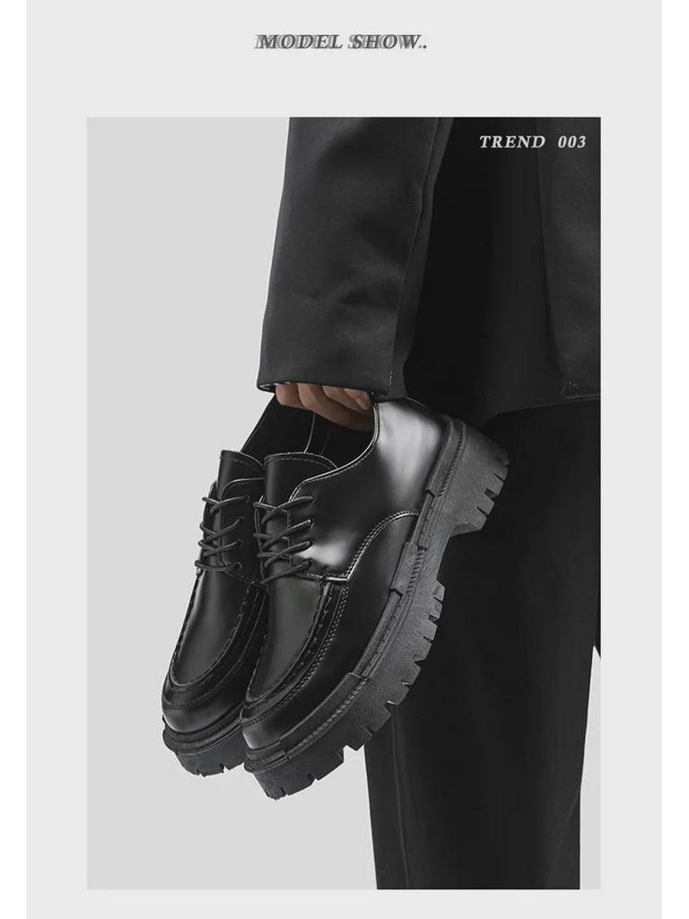 Мужские повседневные черные кожаные туфли - осенний британский стиль, толстая подошва, утонченный дизайн, модная обувь для колледжа