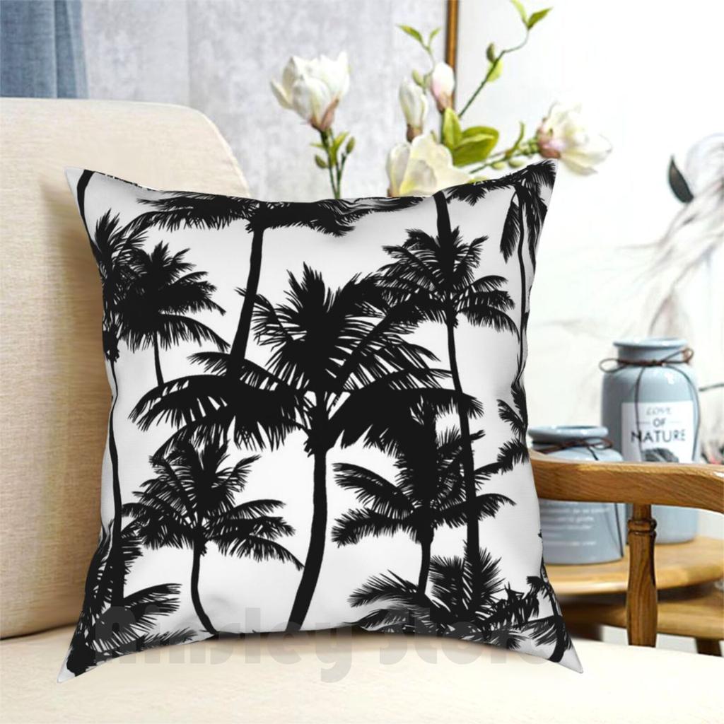 Black Palm Trees On White Background Pillow Case Printed Home Soft Throw Pillow Pattern Tropical Climate White