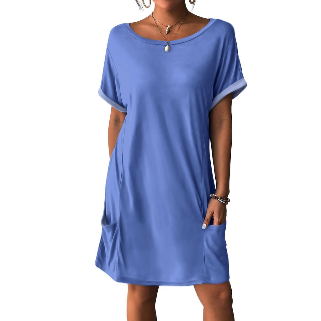 Женские платья Футболки Платья с карманами Однотонные повседневные пляжные платья
