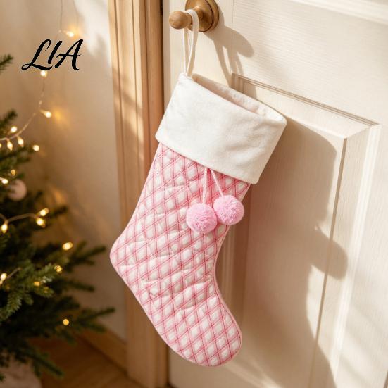 Reusable Flannel Candy Bags Christmas Stockings, 18 x 10 Inch Large Quilted Hanging Rustic Farmhouse Holiday Decor Decorative Xmas Gift for Fireplace