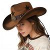 Western cowboy hat, outdoor sun protection, unisex, five-pointed star, faux suede, bull head logo, rivets, wide brim, fedora