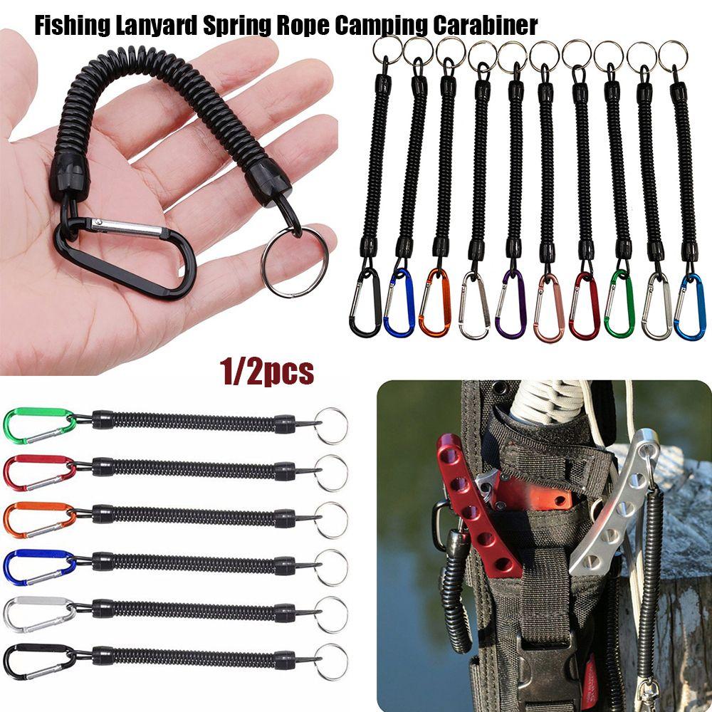 Camping Portable Fishing Lanyards Spring Elastic Rope Camping Carabiner Anti-lost Phone Keychain