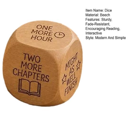 Solid Wood Book Dice Wooden Reading Decision Dice, 6-Sided Engraved Quotes Prompt, Natural Interactive Charm, Fun Companion Lover Habit Gif Tool
