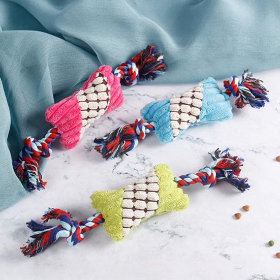 Plush Candy Dog Toy Interactive Chew Toy Rope Squeaky Stuffed Knot Puppy Tug of War Toy