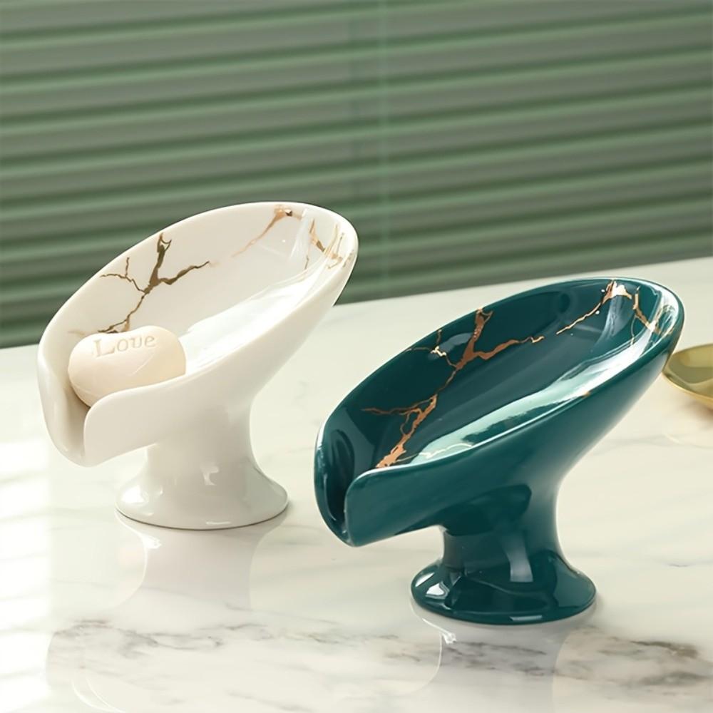 Marble Pattern Ceramic Soap Dish Self-Draining Soap Rack Storage Organizer Soap Holder Kitchen