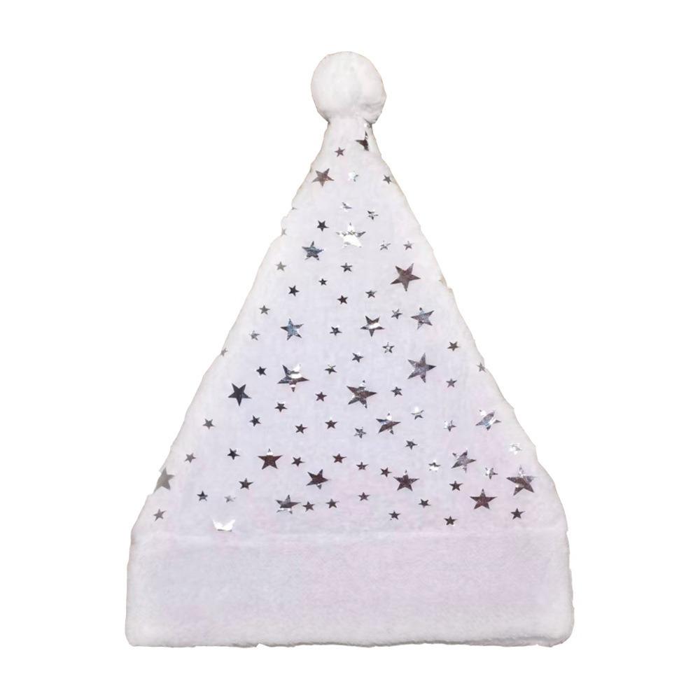 Glitter White Plush Christmas Hat Gold/Silver Foil Snowflakes/Stars Christmas Decorative Cap Adult