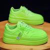 Men's Height-Increasing Autumn Sneakers - Breathable, Thick Sole, Fashionable Fluorescent Green Casual Shoes for Teens.