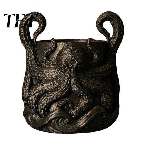 Fantasy Style Plant Container 3D Printed Octopus Planter with Tray, Unique Marine-Inspired Succulents Pot, Novelty Sea Monsters Decor Pot Drainage