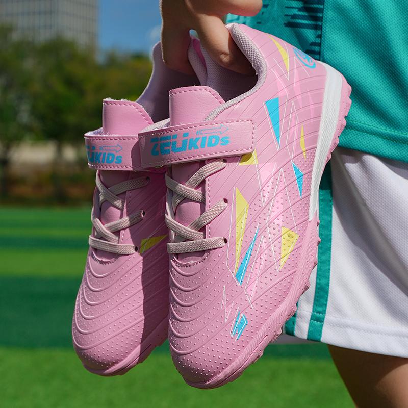 29-39 Kids Soccer Cleats Rubber Non-slip Velcro Lacing Artificial Turf Football Boots Outdoor Sports Training Football Shoes