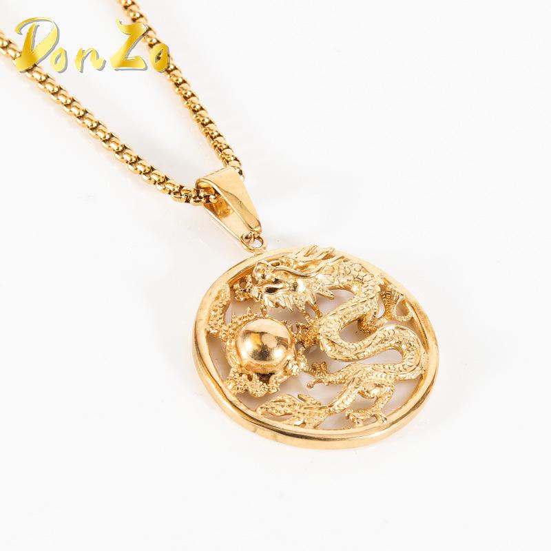 Iced Dragon Hip Mens Hop Out Goldplated Silver Pendant Necklace Round Box Chain