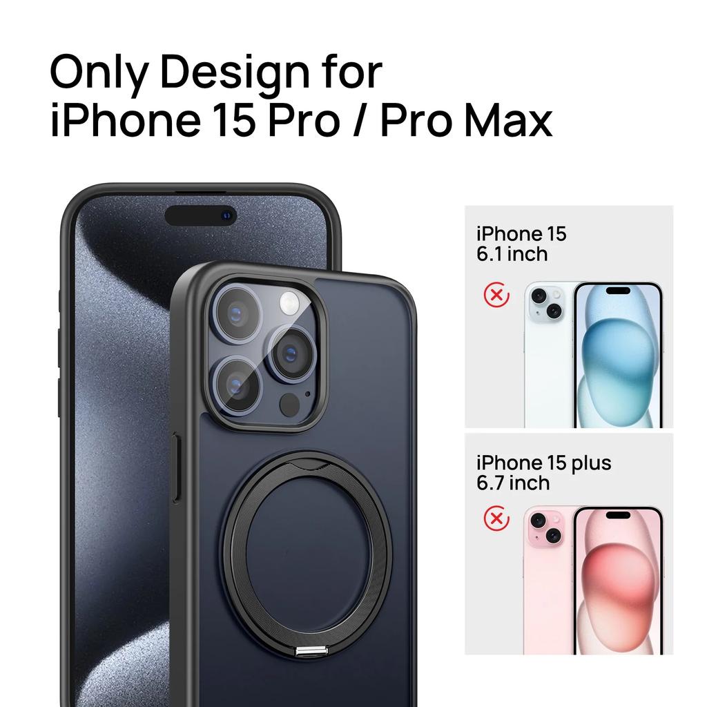 Чехол-подставка SODI с магнитным кольцом для iPhone 15 Pro Max Pro, вращающийся на 360°, совместимый с беспроводной зарядкой MagSafe