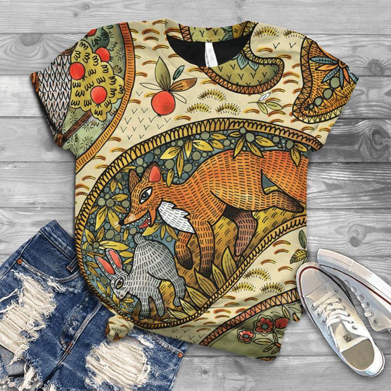 Летняя креативная большая свободная 3D футболка Fox, женская футболка с короткими рукавами и 3D-принтом