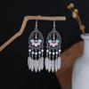 Богемные этнические овальные серьги с кисточками и бусинами