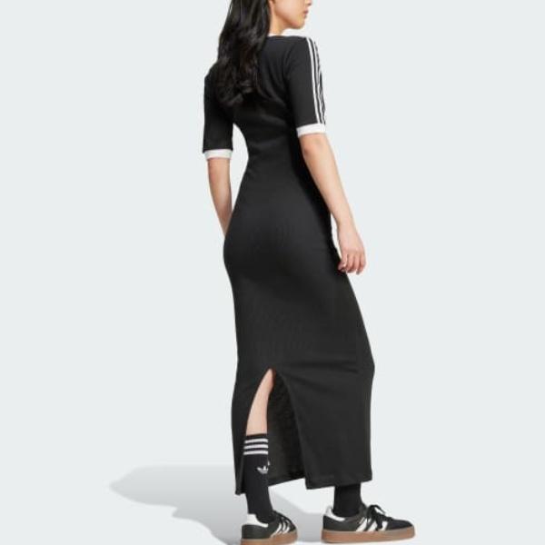 Adidas Originals Adicolor 3-Stripes Fitted Comfortable Knit Dress Women Dresses Black IX6962