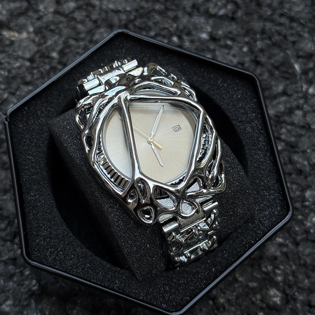 Gothic Y2K Alabaster Watch – Spiderweb Dial, Waterproof Quartz Movement, Unisex Retro Timepiece less