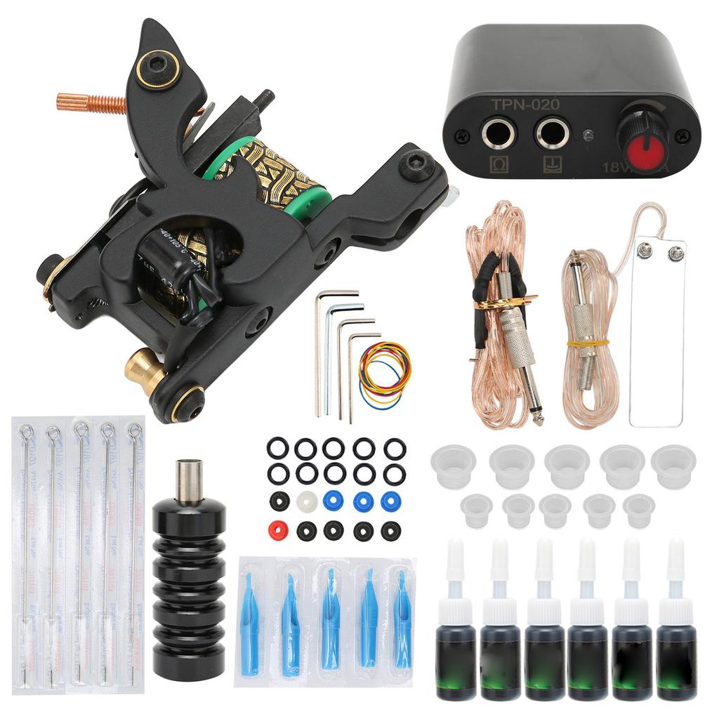 WSTZ0803‑20 Tattoo Coil Machine Black Mini Tattoo Power Supply Set for Beginners Professionals