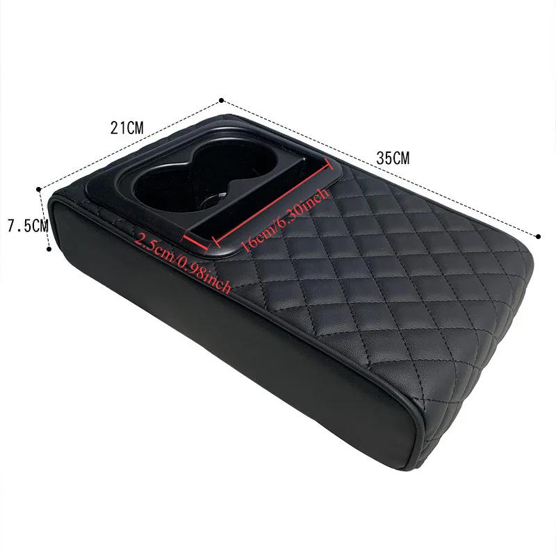 Новая подлокотник для центральной консоли автомобиля с двумя подстаканниками, подлокотник из искусственной кожи, портативная подушка для сиденья автомобиля, подушка для регулировки высоты