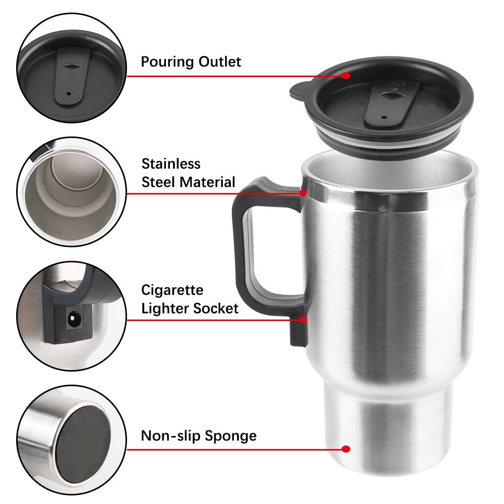 Кружка для подогрева автомобиля Электрический подогрев Автомобильная грузовая кружка Кемпинговый дорожный чайник Нержавеющая сталь Вода Кофе Молоко Термокружка 12В 450мл