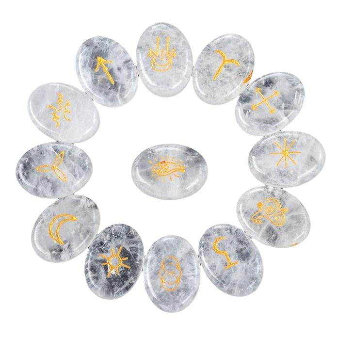 Hot Sale Laser Engraving 15*20MM Ellipse Crystal Stone Charms Gemstone 13 Pieces Set Natural Stone Little Decoration Gift