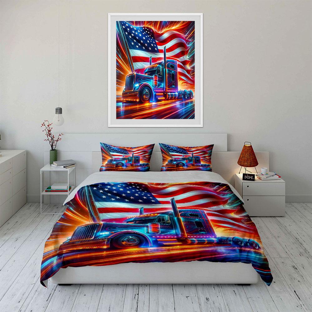 "USA Flag and Truck Bedding Set" Bedding Duvet Cover Set Duvet Cover Pillowcases (1 * Duvet Cover 2 * Pillowcases, without duvet insert)