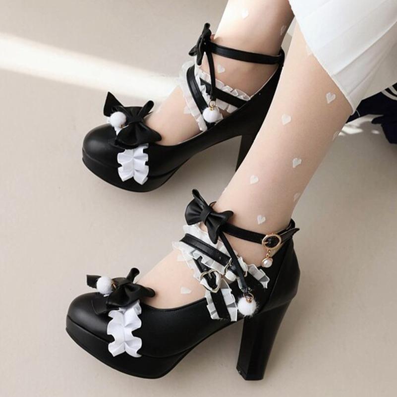 Женские туфли-лодочки из искусственной кожи, на платформе, на толстом высоком каблуке, с круглым носком, Мэри Джейн, с бантом и пряжкой, для вечеринки, свадьбы, милая весна-осень