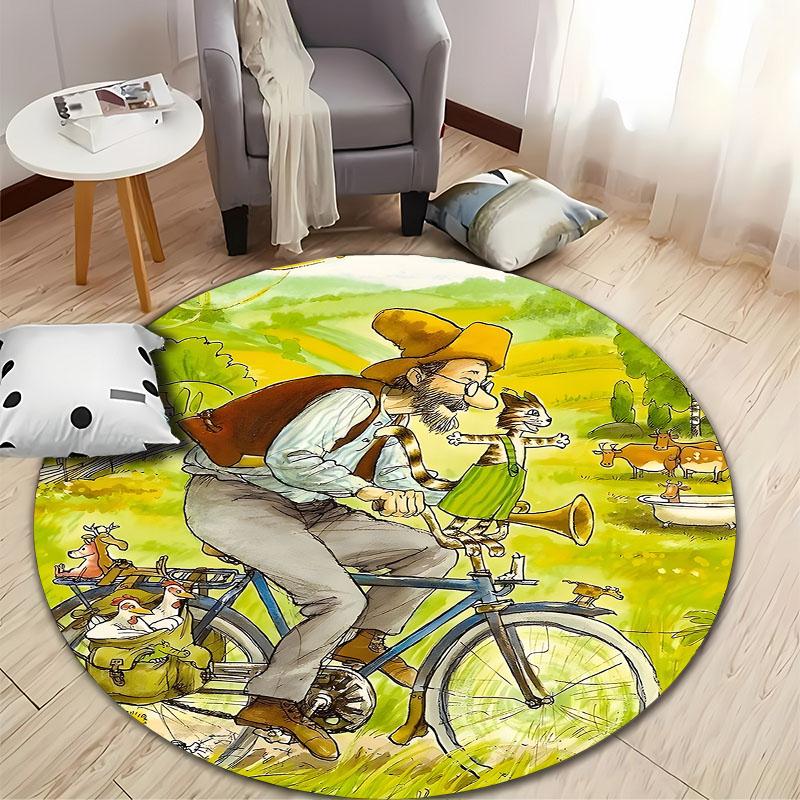 "Whimsical Cycling Scene Round Carpet for Kids' Rooms" round carpet for home sofa bedroom, gift