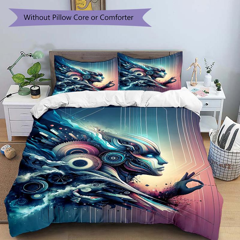 3pcs Cyber Mechanical Pattern Bedding Set, Includes 1 Comforter + 2 Pillowcases, Without Pillow Inserts, Soft Comfortable, Lightweight Breat