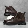 2024 Men Casual Leather Shoes 2024 New Designer Round Toe Boots High Top Outdoor Antiskid Walking Boots Thick Bottom Ankle Boots