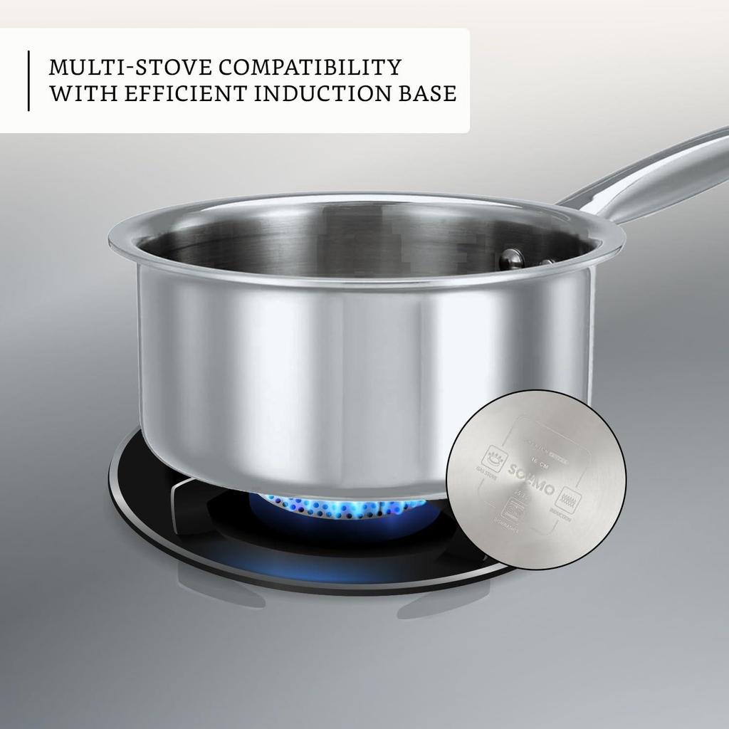 Стальной набор посуды из 3 предметов(Кадхай/Вок 24 см, Сковорода - 24 см с общей крышкой и Ковш для чая/молока - 16 см) Индукция