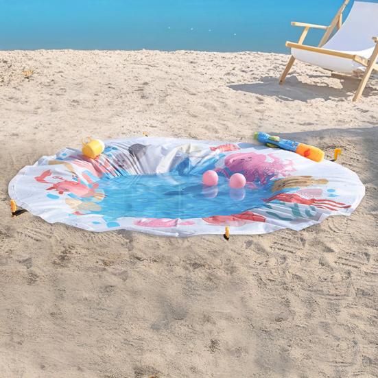 1 Набор Детский Плескательный Бассейн Пляжное Одеяло с Сумкой для Колышков Легкий Портативный Складной 2-в-1 Летние Каникулы Малыши Плескательный Бассейн Уличный Коврик для Кемпинга