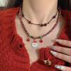Santa Claus Double-Layer Christmas Necklace with Red Bell for Autumn & Winter Sweaters