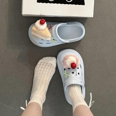 Мультяшные милые десертные удобные шлепанцы с отверстиями женские летние модные уличные шлепанцы на толстой подошве с увеличением высоты пляжная обувь крутые шлепанцы