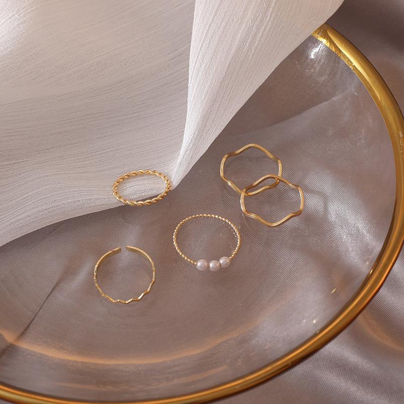 5Pcs Adjustable Open Rings With Irregular Cute Pearl Designs For Women Gift