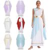 Womens Halloween Ancient Rome Egypt Greek Toga Costume Sleeveless Shawls Patchwork Flowy Robe Dress