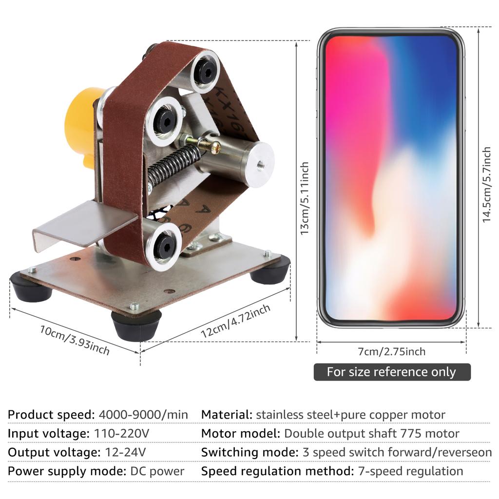 110-220v Mini Electric Belt Sander 7-Speed Adjustable Speed Bench Grinder Sanding Machine for Grinding Metal Wood Acrylic