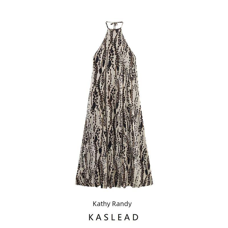 Kaslead New Women Clothes Western Style Fashion Loose Print Neck Collar Dress 2183068