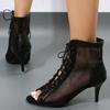 Sandals Hollow Mesh Heels Women's Shoes Summer  Trend Black Lace-Up Sexy Peep Toe Boots Stilettos Jazz Dance Female Shoes
