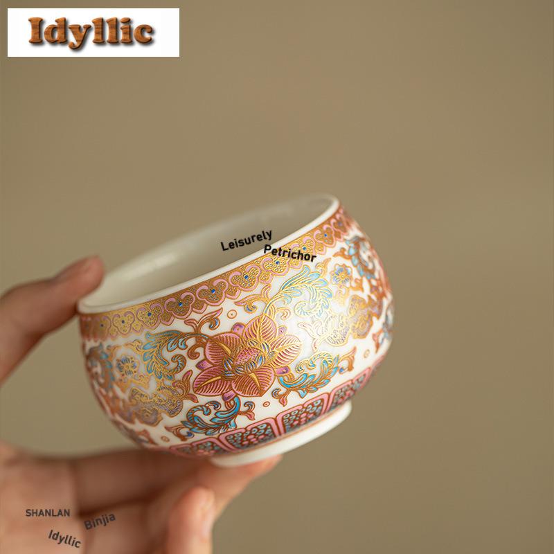 170ml Jade Porcelain Splendid Entwined Lotus Teacup Ancient Tea Bowl Cup For Tea Tea-tasting Personal Cup Jianzhan Master Cups